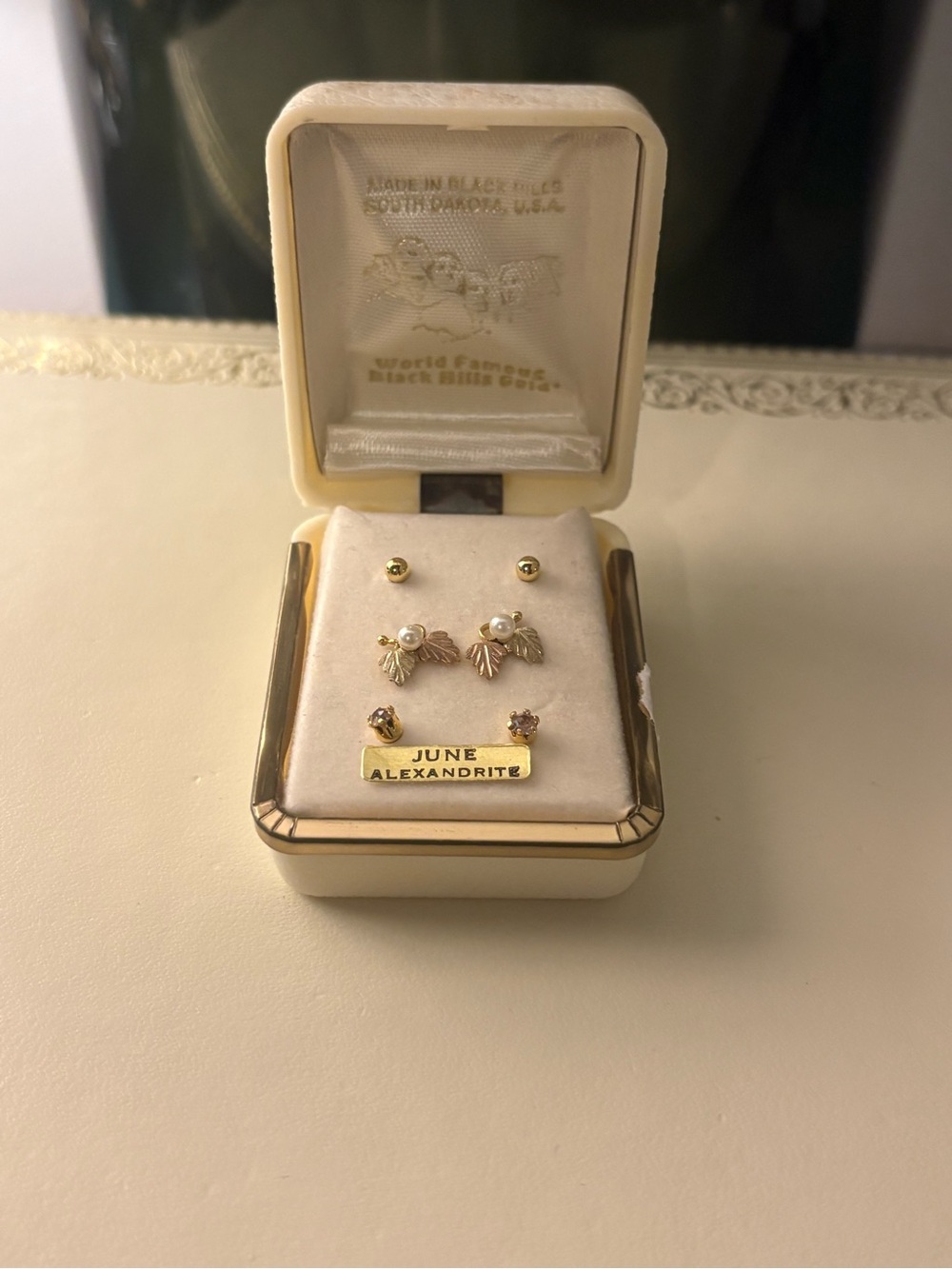 Black Hills Gold June Alexandrite Gold-Tone 3-Pair Earring Set